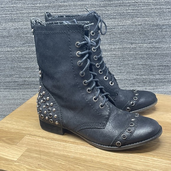 Gianni Bini Shoes - Gianni‎ Bini Boots Women 8.5 M Black Distressed Leather Studded Biker Goth Lace